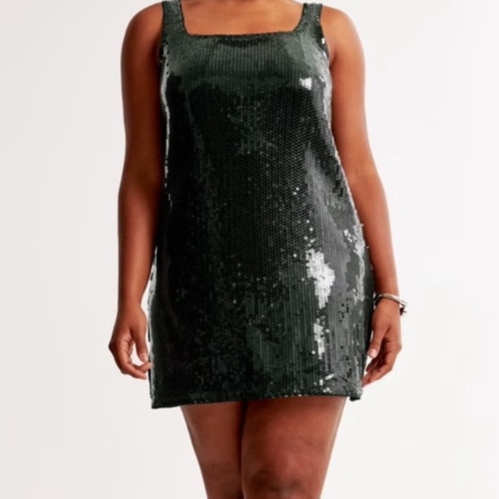 Abercrombie & Fitch NWT Green Sequin Mini Square Neck Tank Dress size XL Tall